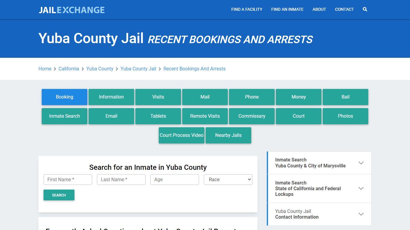 Yuba County Jail Recent Bookings And Arrests - Jail Exchange